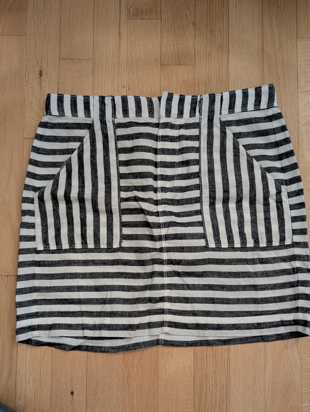 Striped Gray & White Linen Blend Mini Skirt